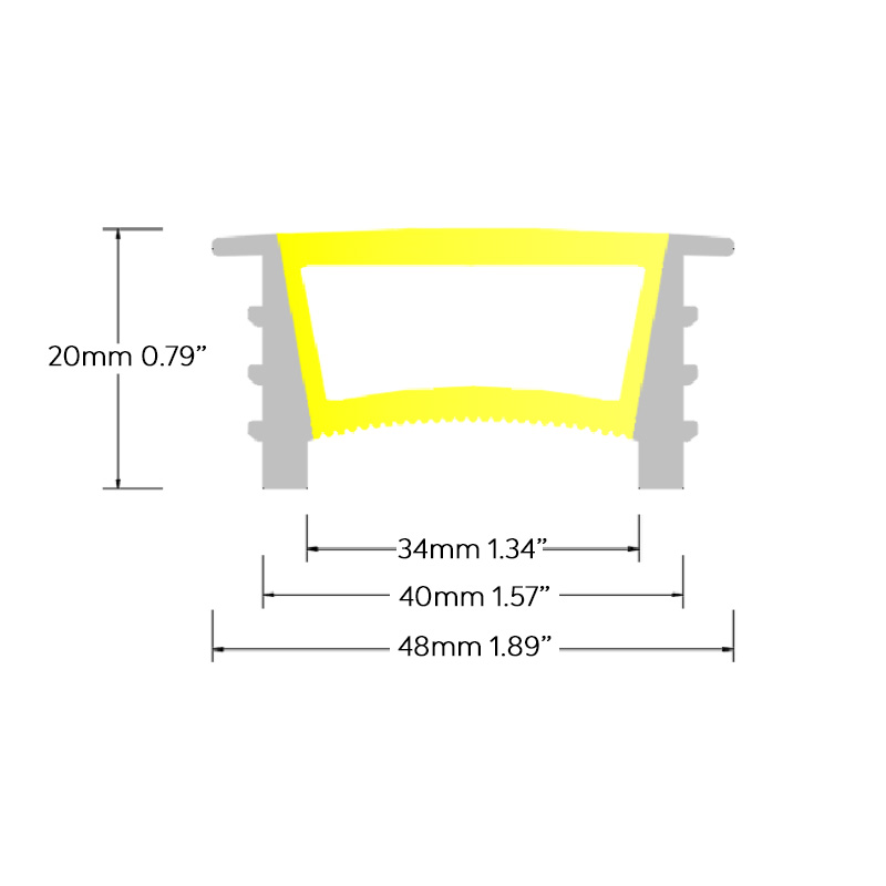 Flanged 40mm Light Line Flex LED Strip Diffuser Silicone Cover, Inner 34mm Flanged 40mm Light Line Flex LED Strip Diffuser Silicone Cover, Inner 34mm